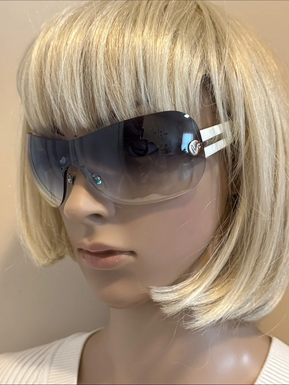 Vogue Women's White-Arm Shield Sunglasses with Gradient Blue Lens